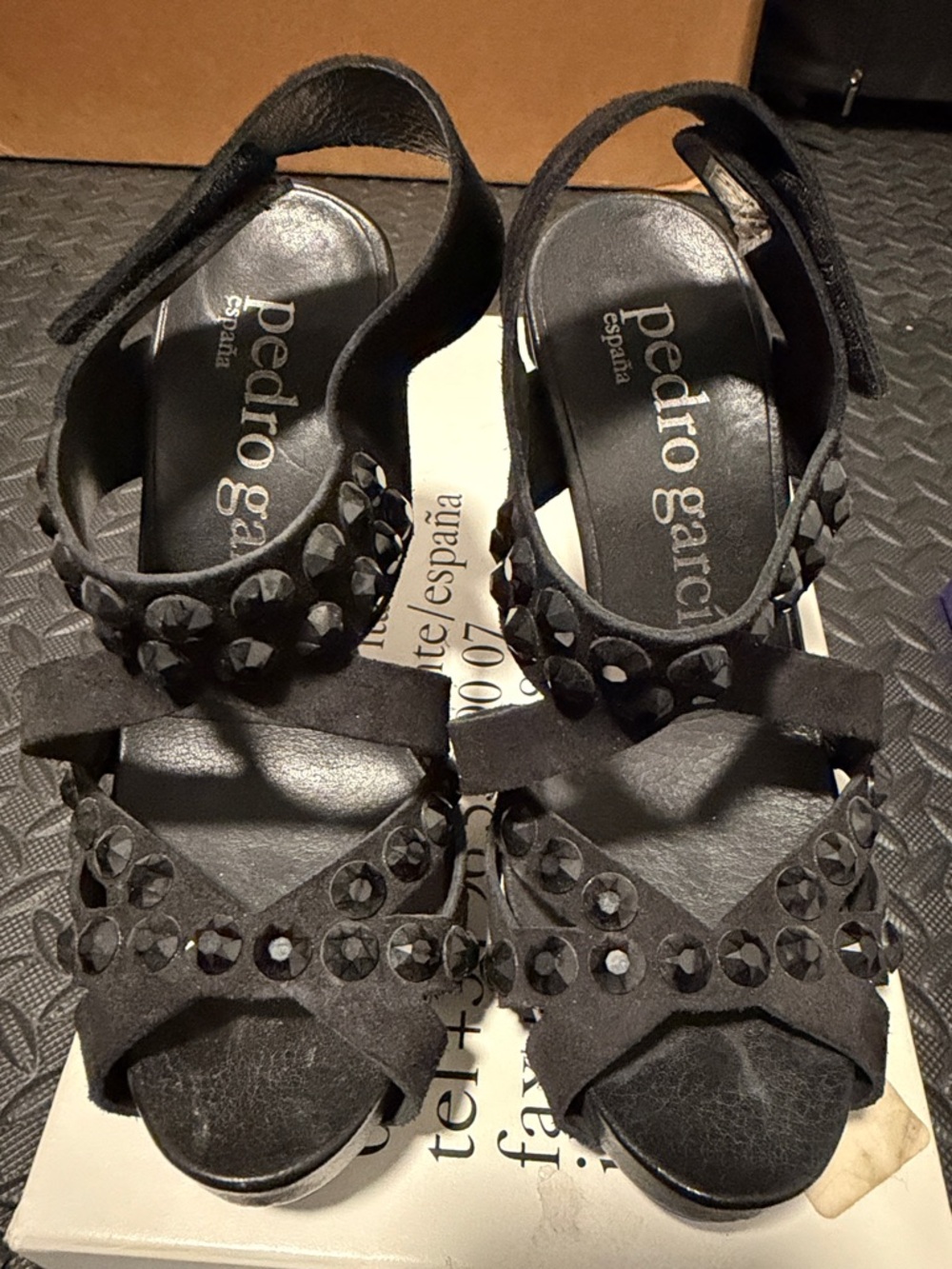 Pedro Garcia Black Suede Crystal-Embellished Sandals